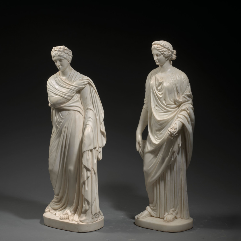 Ecole romaine vers 1800, d'après l'antique  Ensemble de quatre figures féminines antiques : Cérès, la Flore Capitoline, la Pudeur et.