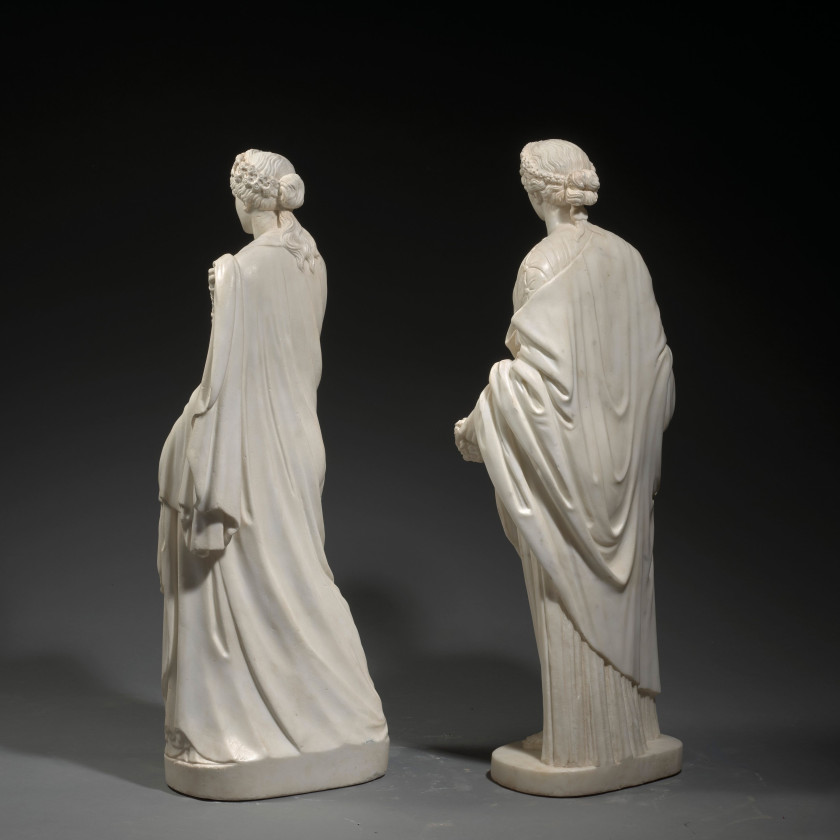 Ecole romaine vers 1800, d'après l'antique  Ensemble de quatre figures féminines antiques : Cérès, la Flore Capitoline, la Pudeur et.