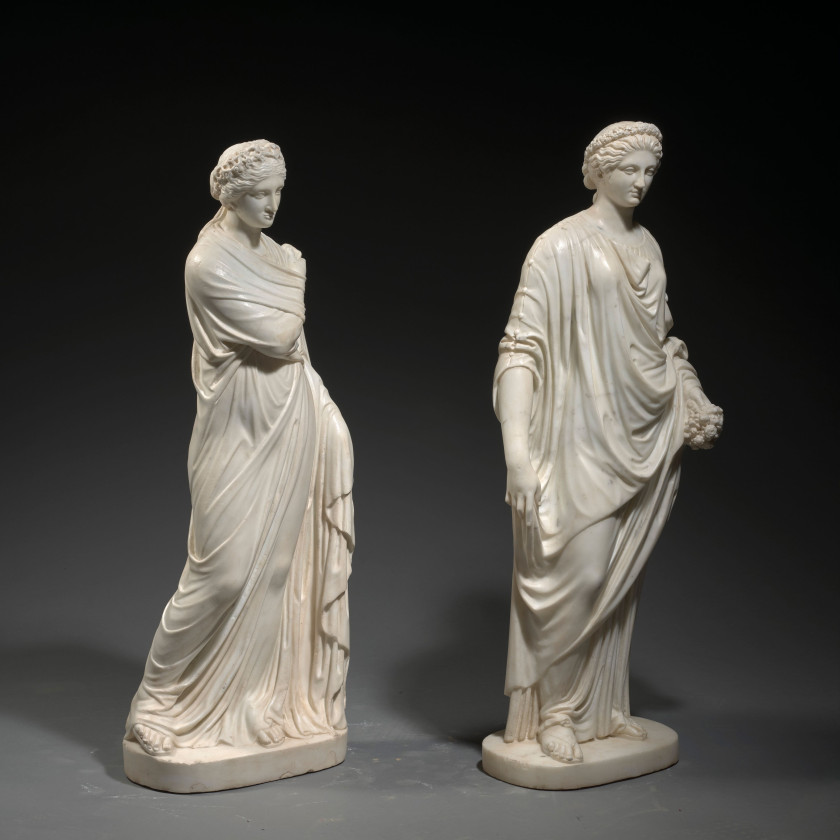 Ecole romaine vers 1800, d'après l'antique  Ensemble de quatre figures féminines antiques : Cérès, la Flore Capitoline, la Pudeur et.