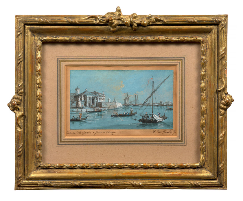 Giacomo GUARDI Venise, 1764 - 1835 Vue du Castello di San Felice et du port de Chioggia, Venise Gouache