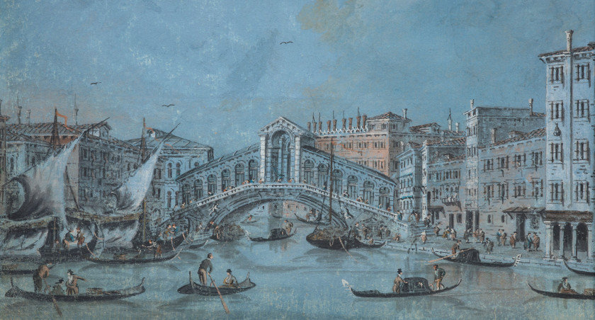 Giacomo GUARDI Venise, 1764 - 1835 Le Pont du Rialto, Venise Gouache