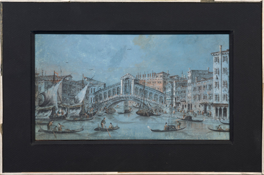 Giacomo GUARDI Venise, 1764 - 1835 Le Pont du Rialto, Venise Gouache