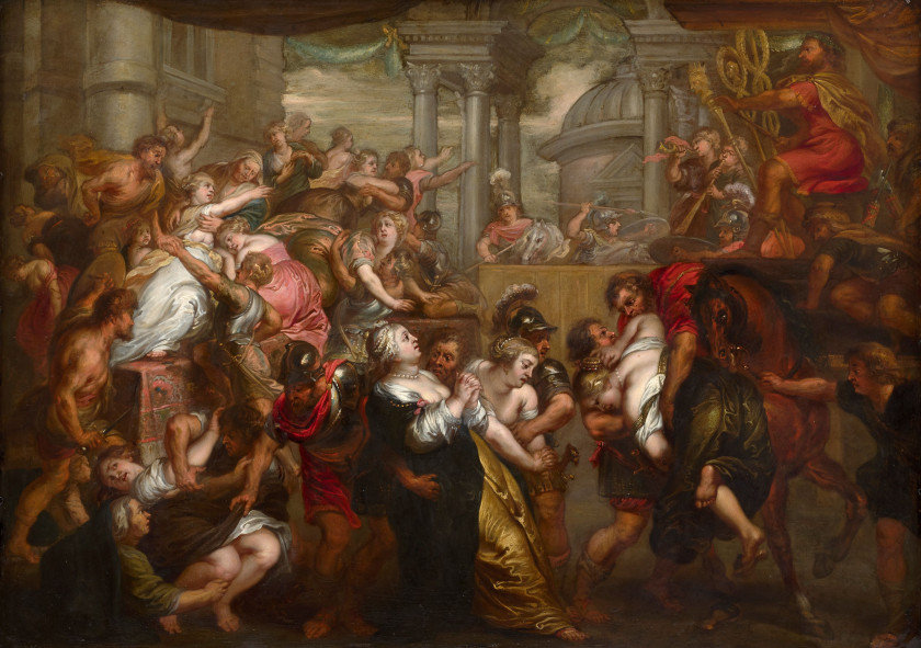 Ecole flamande du XVIIe siècle D'après Pierre-Paul Rubens L'Enlèvement des Sabines Huile sur cuivre