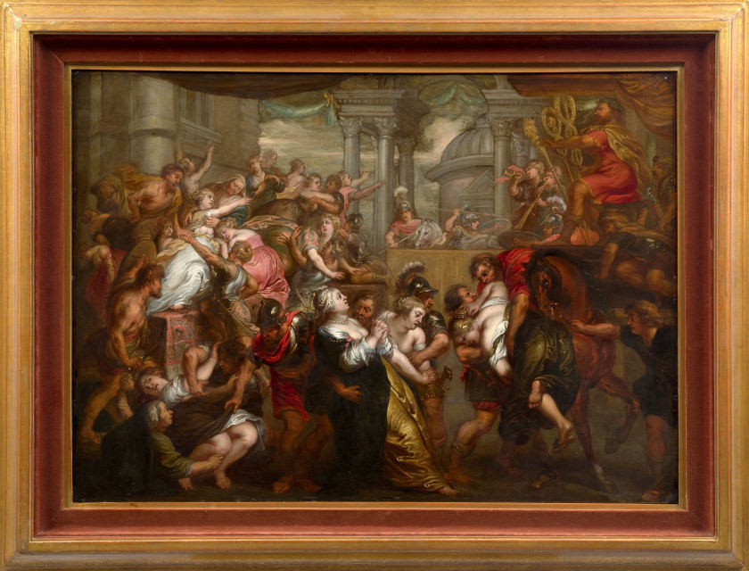 Ecole flamande du XVIIe siècle D'après Pierre-Paul Rubens L'Enlèvement des Sabines Huile sur cuivre