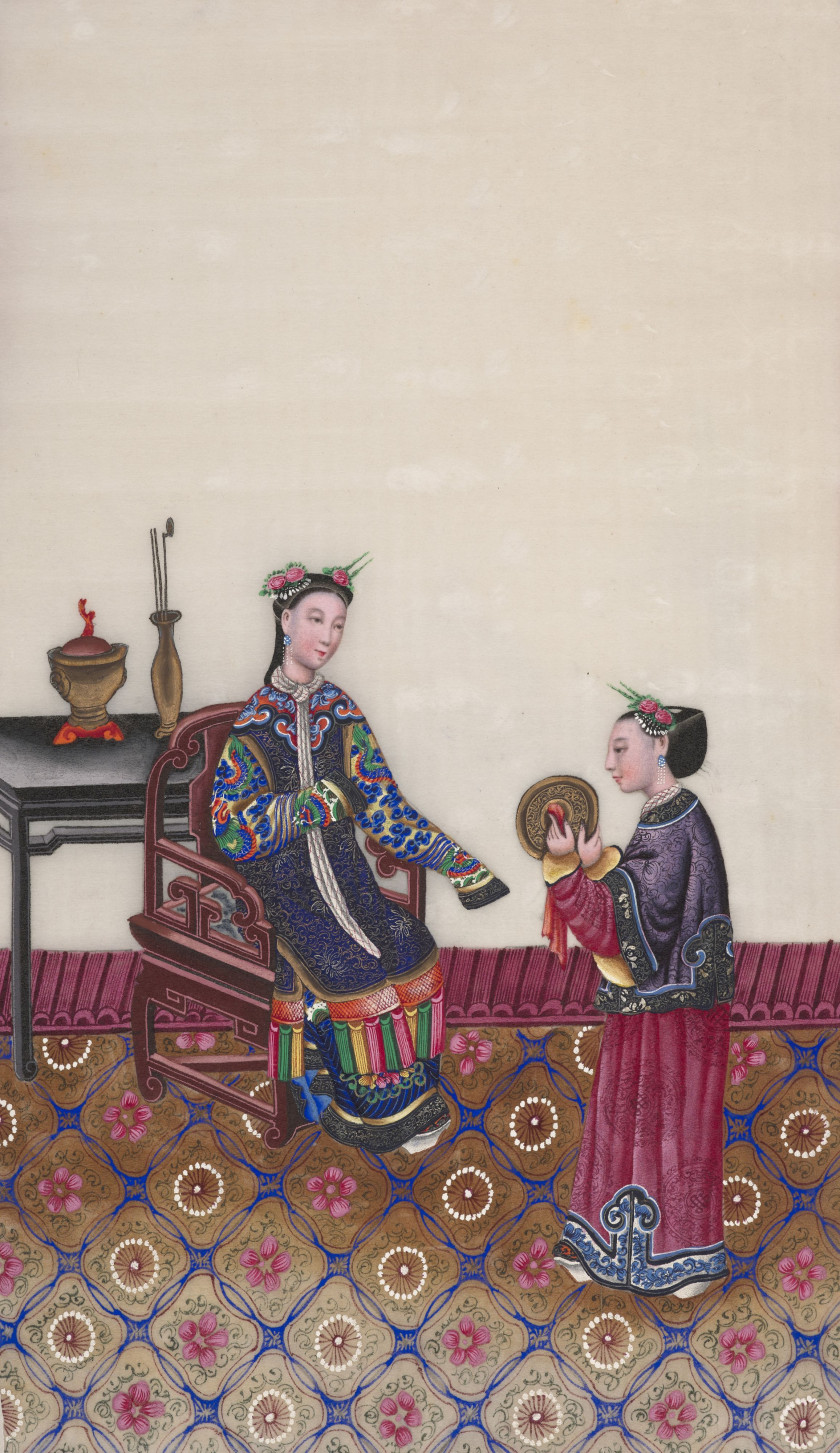 DOUZE PEINTURES À LA GOUACHE SUR PAPIER DE RIZ, Chine, Canton, fin du XIXe-début du XXe siècle