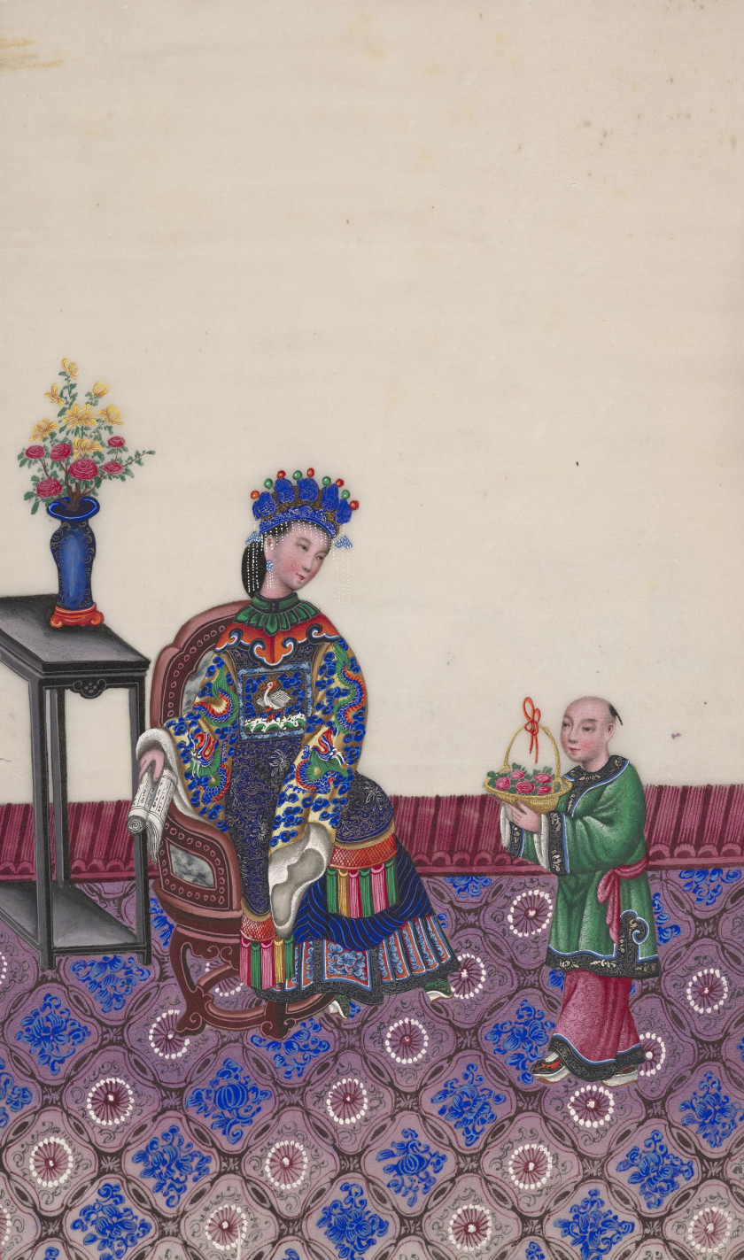 DOUZE PEINTURES À LA GOUACHE SUR PAPIER DE RIZ, Chine, Canton, fin du XIXe-début du XXe siècle