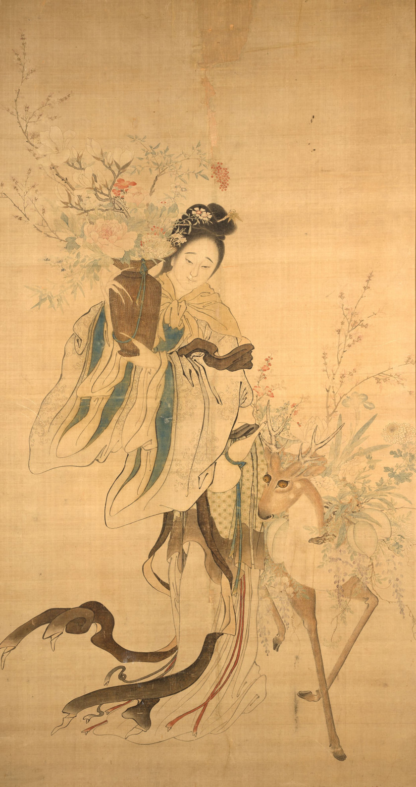 GRANDE PEINTURE À L'ENCRE ET COULEURS SUR SOIE, Chine, dynastie Qing, XVIIIe-XIXe siècle