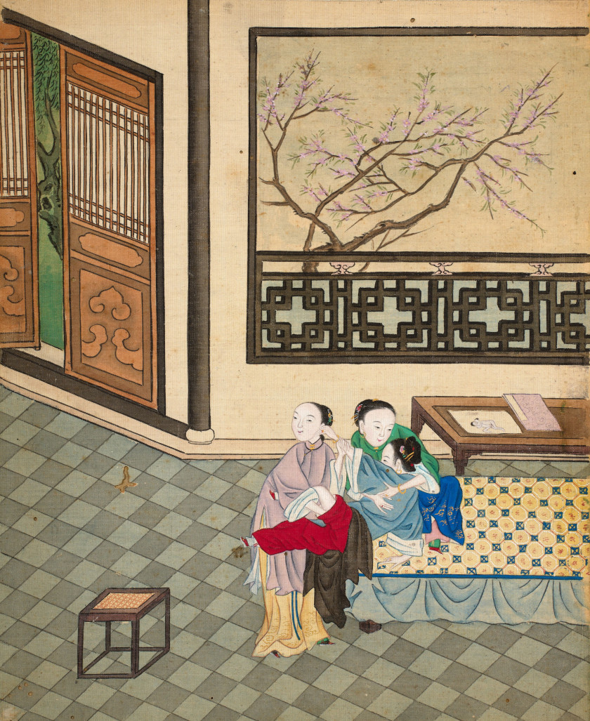 TROIS PEINTURES À L'ENCRE ET COULEURS SUR SOIE, Chine, fin de la dynastie Qing (1644-1911)