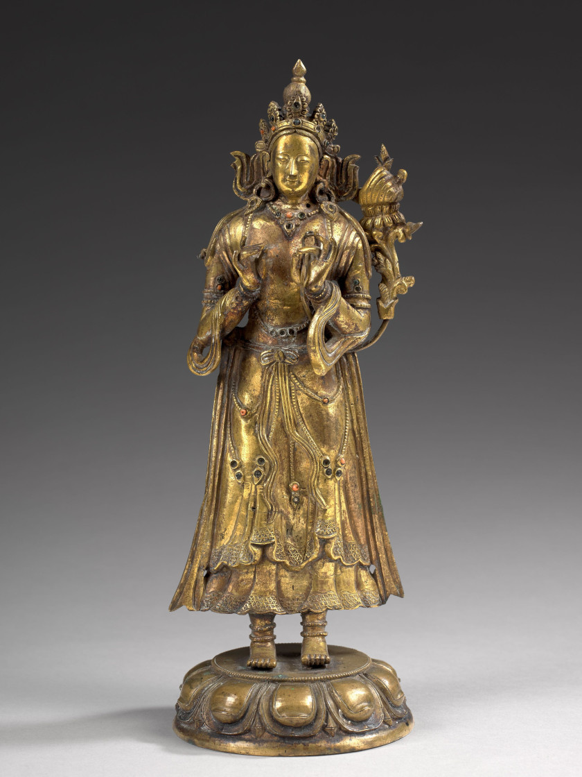 STATUETTE DE MILAREPA EN BRONZE DORÉ, Chine, dynastie Qing, possiblement XIXe siècle