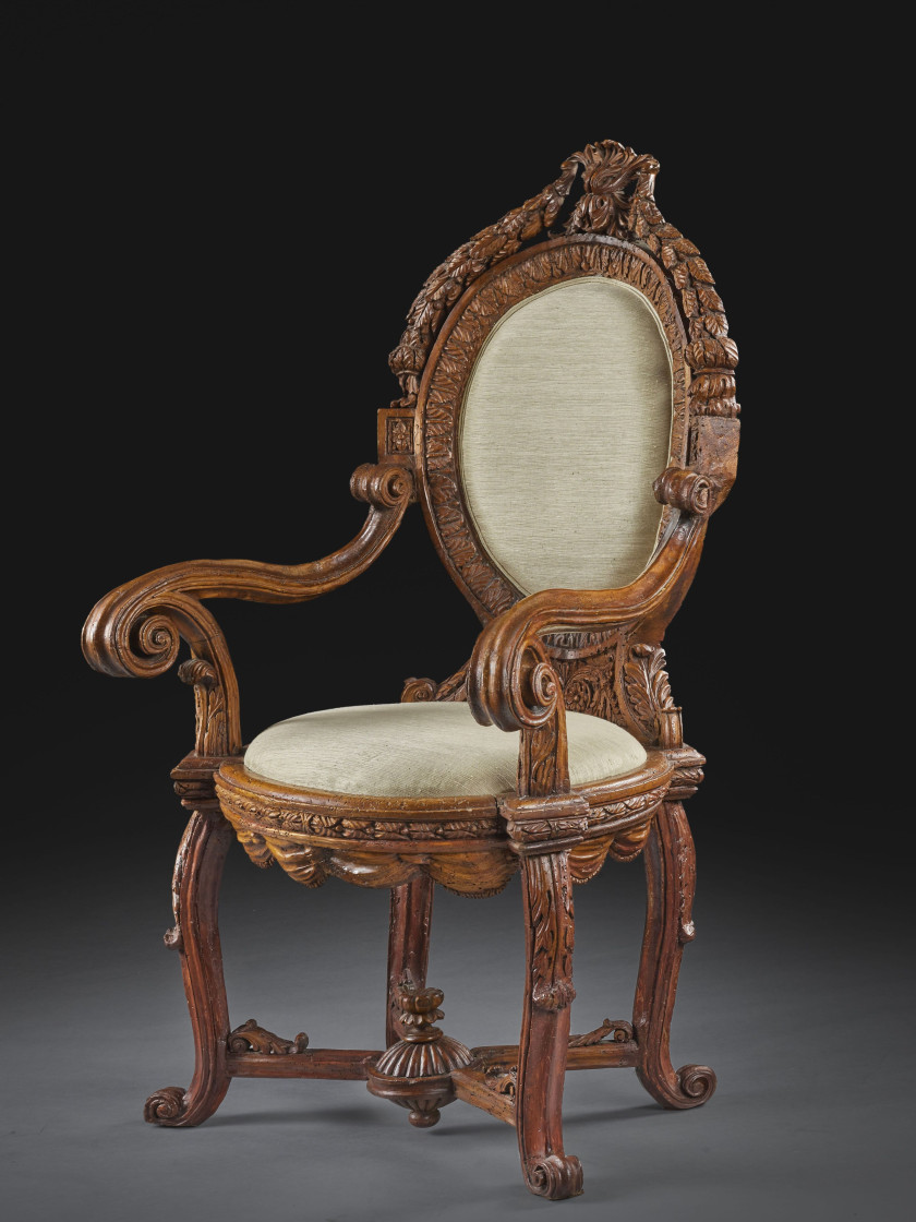 FAUTEUIL À CHÂSSIS D'APPARAT ITALIEN DE LA FIN DU XVIIe-DÉBUT DU XVIIIe SIÈCLE, TRAVAIL PROBABLEMENT VÉNITIEN