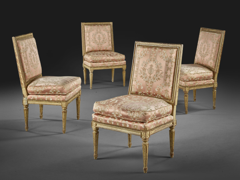 SUITE DE QUATRE CHAUFFEUSES D'ÉPOQUE LOUIS XVI Estampille de Jean-Baptiste Lelarge