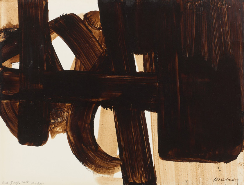 ¤ Pierre SOULAGES (1919-2022) Sans titre - 1974 Brou de noix sur papier