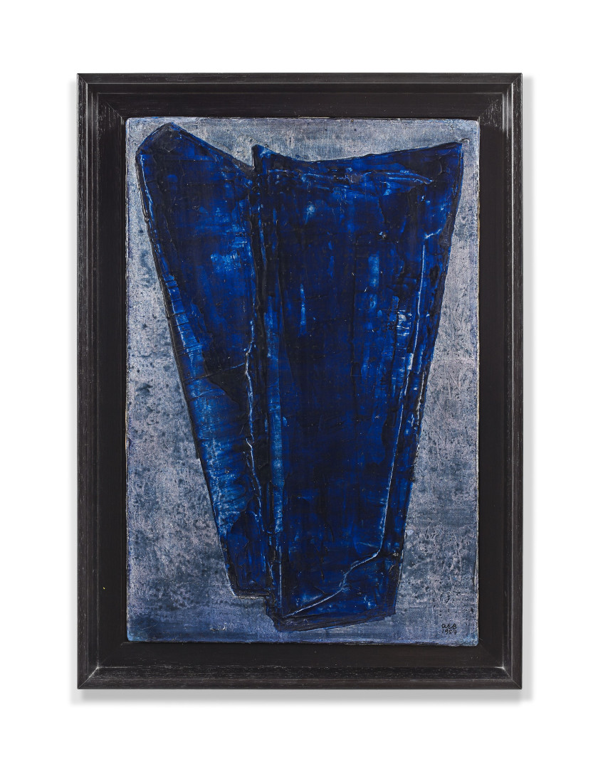 Anna-Eva BERGMAN (1909 - 1987) N°13x[b]-1957 forme bleu - 1957 Tempera et feuilles de métal sur toile