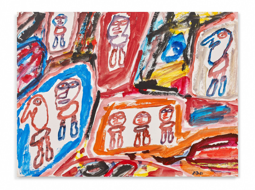 Jean DUBUFFET (1901 - 1985) Site avec 8 personnages - 1981 Acrylique sur papier marouflé sur toile