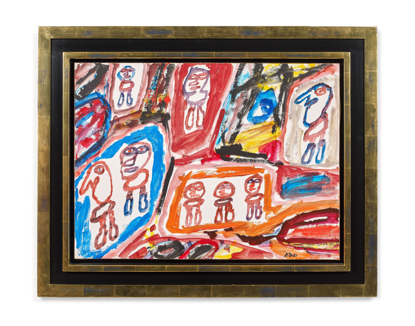 Jean DUBUFFET (1901 - 1985) Site avec 8 personnages - 1981 Acrylique sur papier marouflé sur toile