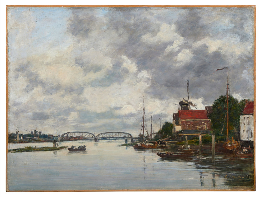 ¤ Eugène BOUDIN 1824 - 1898 Dordrecht, Pont sur la Meuse - 1884 Huile sur toile