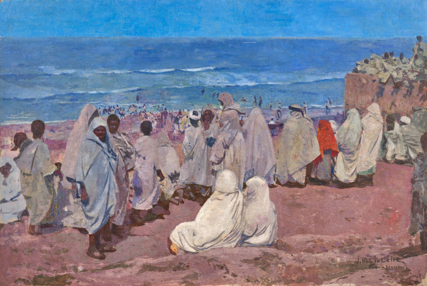 Jacques MAJORELLE 1886-1962 Fête de la mer, Moussem de Moula Dourein, Mogador - Circa 1940 Détrempe sur panneau