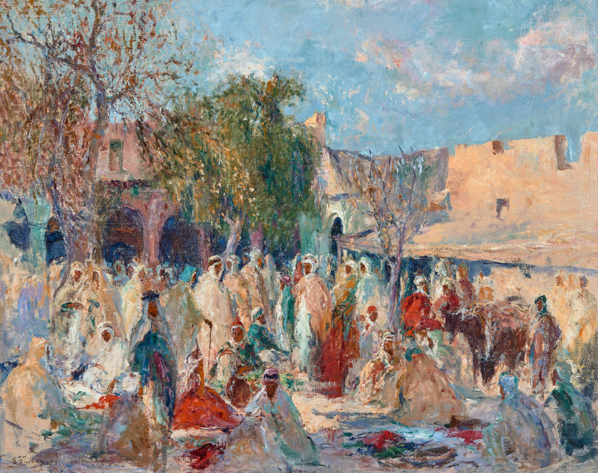 Edouard VERSCHAFFELT 1874-1955 Place du marché Huile sur toile