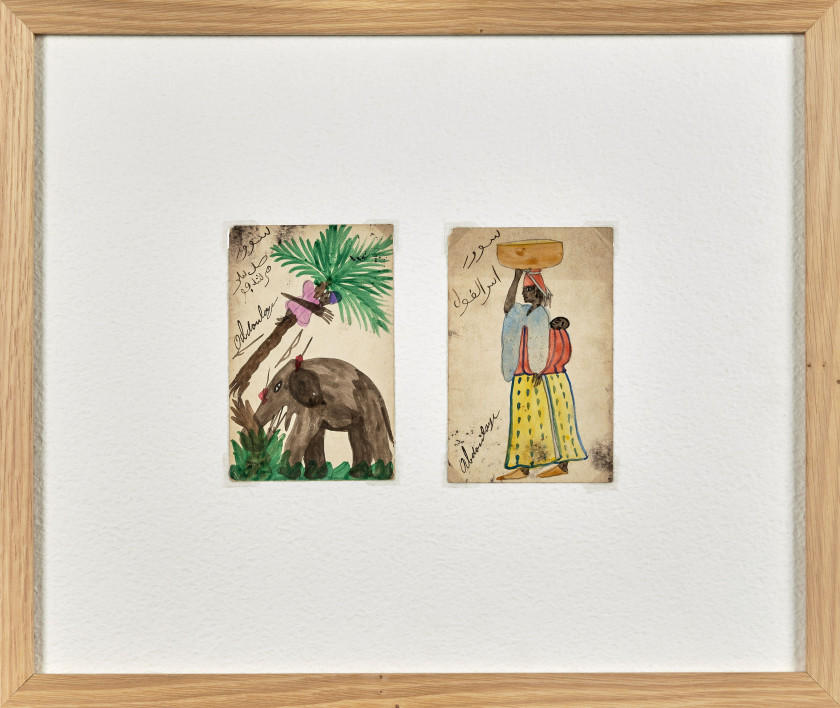 Abdoulaye SAMB Actif vers 1900-1930 - Sénégal Ensemble de deux cartes postales - XXe siècle Aquarelles sur papier cartonné