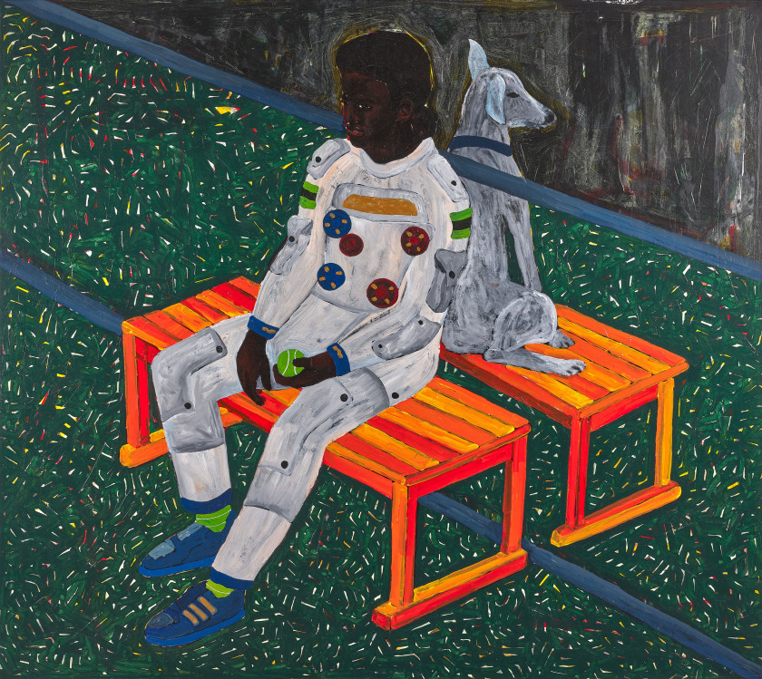 Godwin CHAMPS NAMUYIMBA Né en 1989 - Ouganda Back to back (série des astronautes) - 2022 Acrylique sur toile