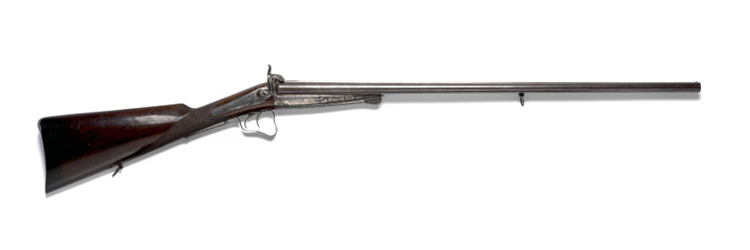 [MARQUIS DE LOUVENCOURT] FUSIL DE CHASSE DE LA MAISON HOULLIER BLANCHARD ET SON COFFRET NÉCESSAIRE EN ACAJOU