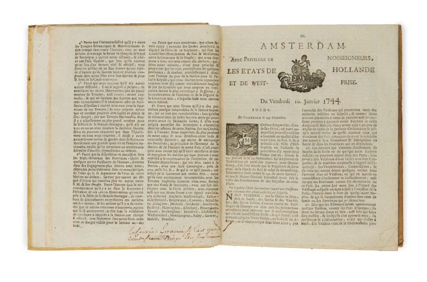 GAZETTE  Gazette [de France].  Bordeaux, Imprimerie de la veuve de J. De la Court, puis Toulouse, Claude-Gilles Lecamus, 1744-1752.