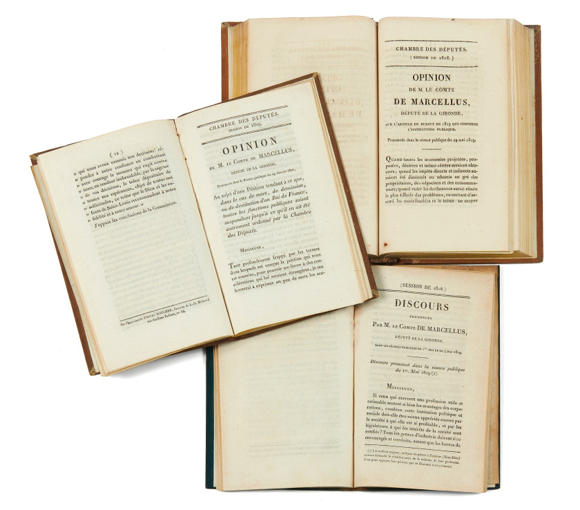 MARCELLUS (Marie-Louis Auguste, comte de) Réunion de 6 ouvrages regroupant les opinions et discours du Comte de Marcellus.