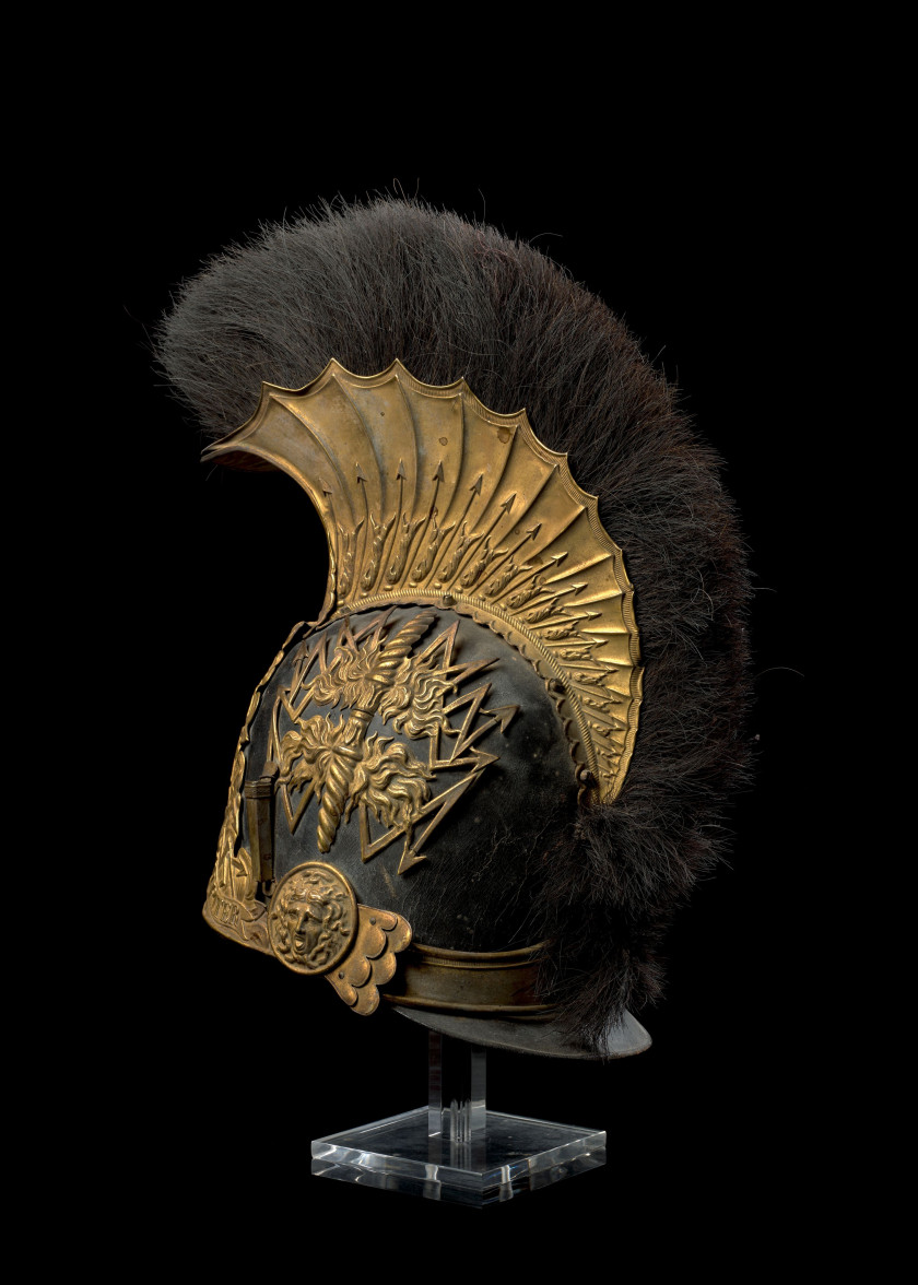 CASQUE À CIMIER DE GENDARME DE LA MAISON DU ROI DE LA PREMIÈRE RESTAURATION Ayant appartenu au comte Bernard David Marie, dit "Eugèn...
