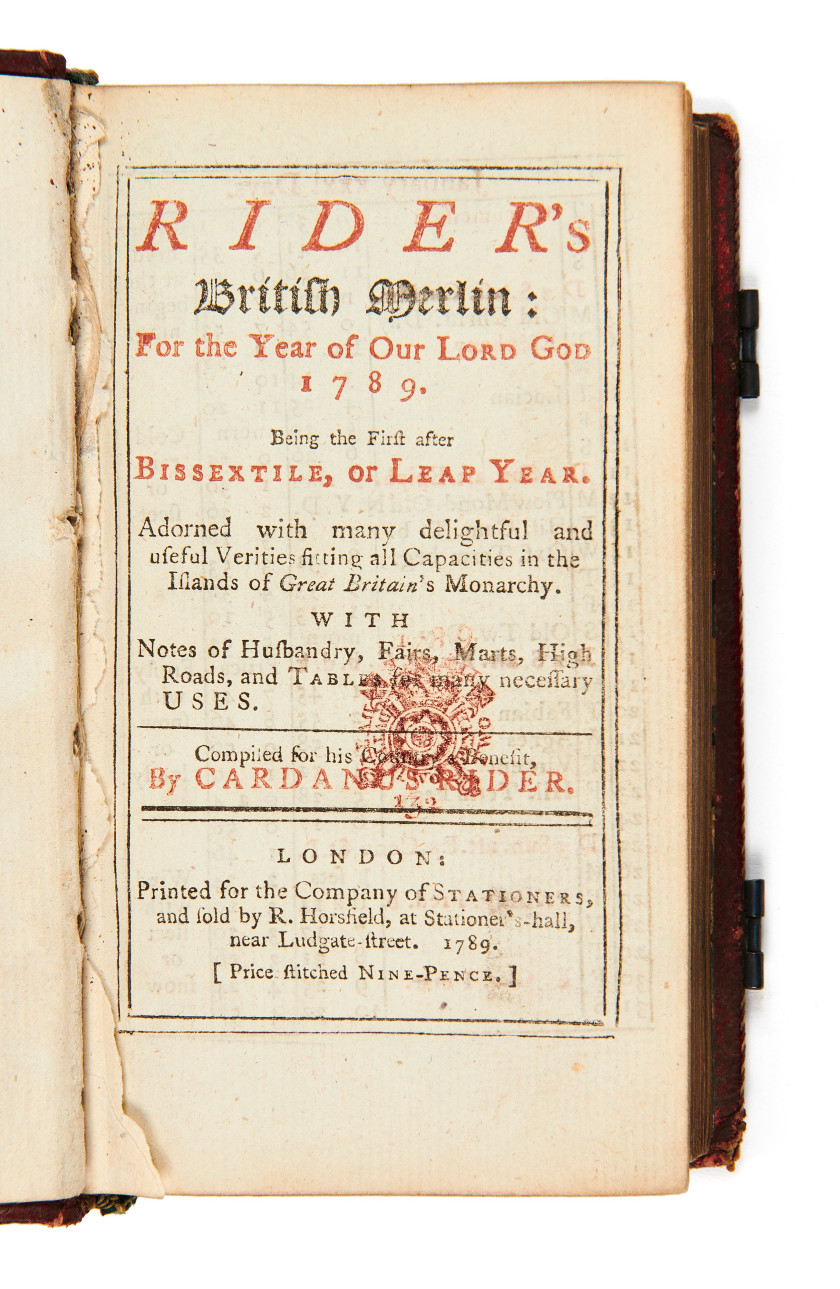 [ALMANACH]  Rider’s British Merlin : for the year of our Lord God 1789.  Londres, R. Horsfield, 1789.