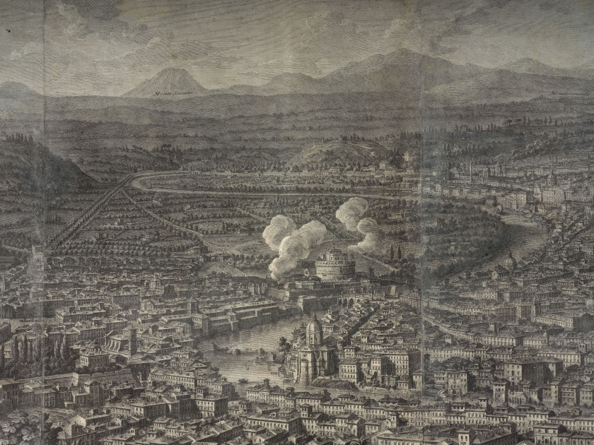 Giuseppe VASI (1710-1782) Vue panoramique de Rome : "Prospetto del 'Alma Cittá di Roma visto dal Monte Gianicolo e sotto gli auspici..