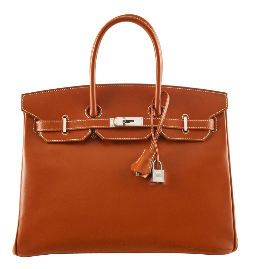 HERMÈS 2010  Sac BIRKIN 35  Box Rouge Pompéi Piqué sellier blanc Garniture métal argenté palladié  BIRKIN 35 bagR...