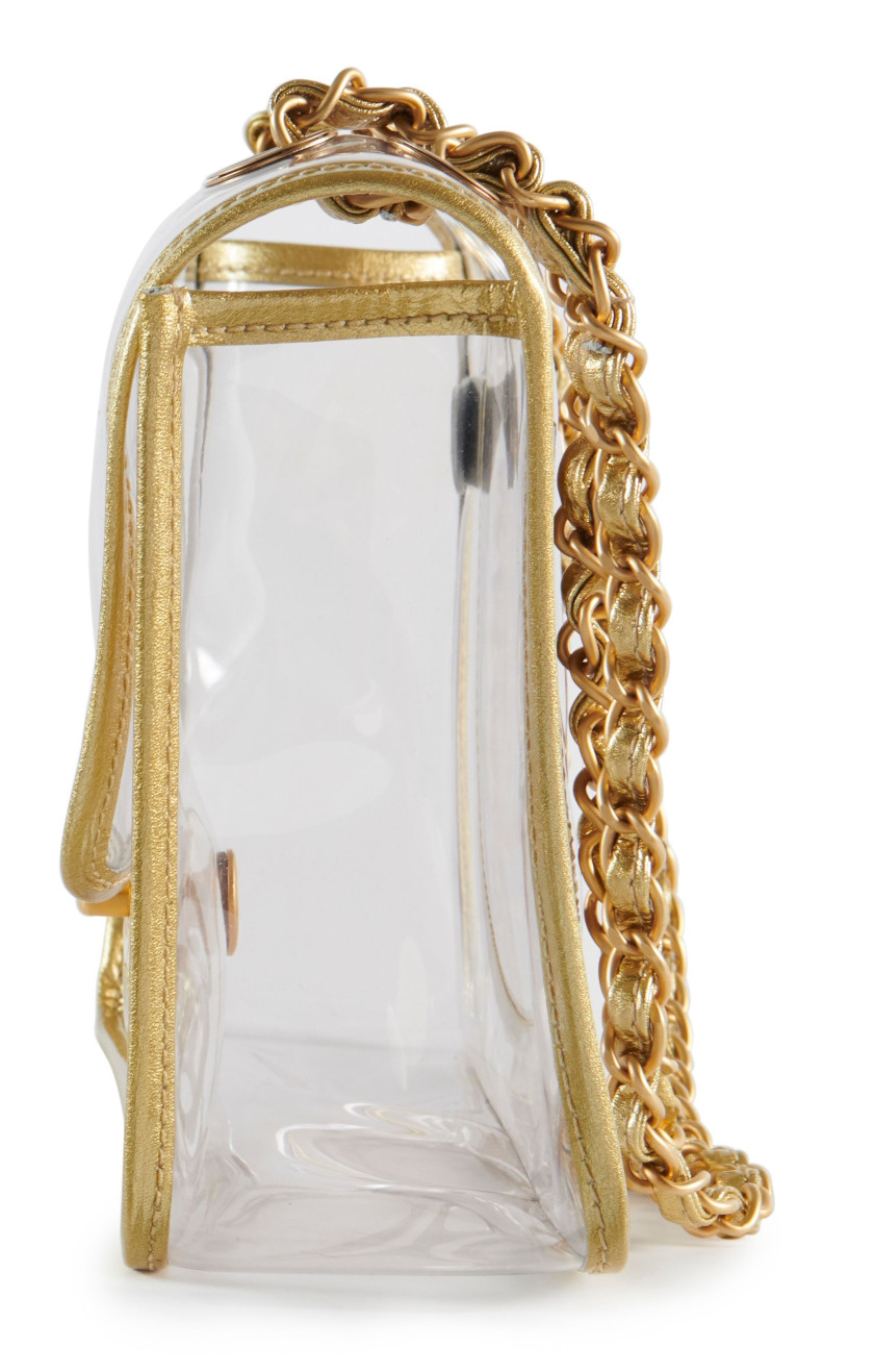 CHANEL Édition Limitée 2006-2008  Sac à rabat  Vinyle transparent et cuir doré Garniture métal doré chromé Dimension...