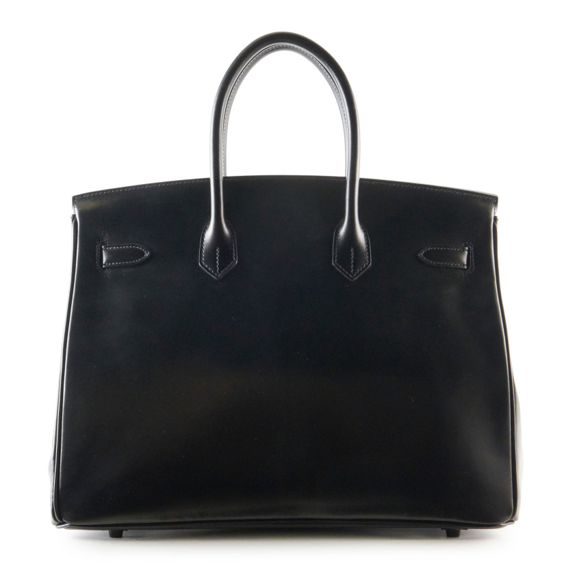 HERMÈS Édition Limitée 2011  Sac BIRKIN SO BLACK 35  Box noir Garniture métal chromé noir (comme neuf, plastiques su...