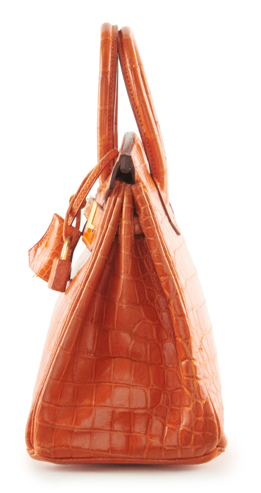 HERMÈS 2007  Sac BIRKIN 25  Crocodile du Nil lisse orange (Crocodylus niloticus) II/B Garniture métal plaqué or  BIR...