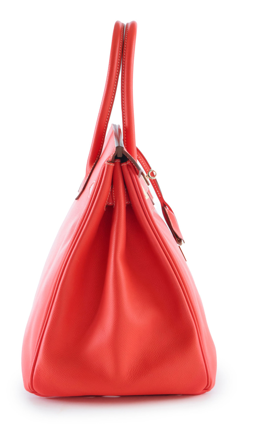 HERMÈS Circa 2012  Sac BIRKIN CANDY 35  Veau Epsom Rose Jaipur Intérieur chèvre Gold Piqué sellier blanc Garniture m...