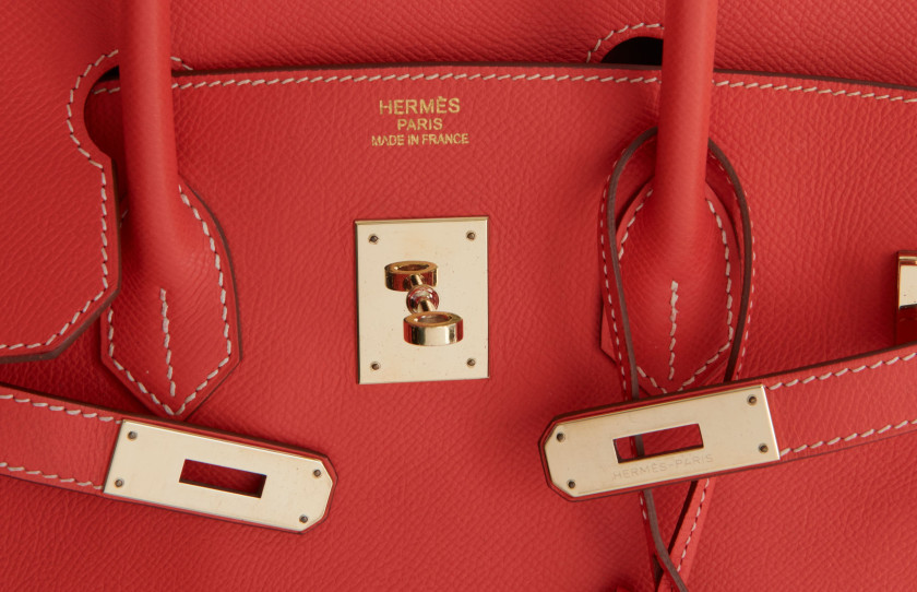 HERMÈS Circa 2012  Sac BIRKIN CANDY 35  Veau Epsom Rose Jaipur Intérieur chèvre Gold Piqué sellier blanc Garniture m...