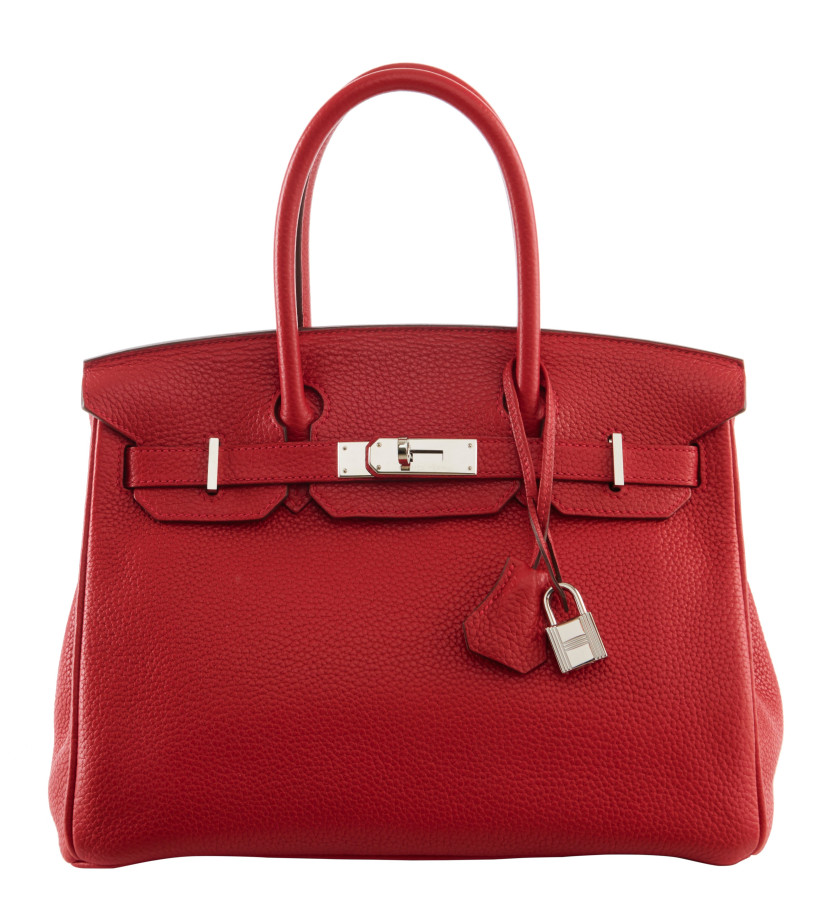 HERMÈS 2011  Sac BIRKIN 30   Veau Togo rouge Garniture métal argenté palladié  BIRKIN 30 bag Red Togo calfskin lea...