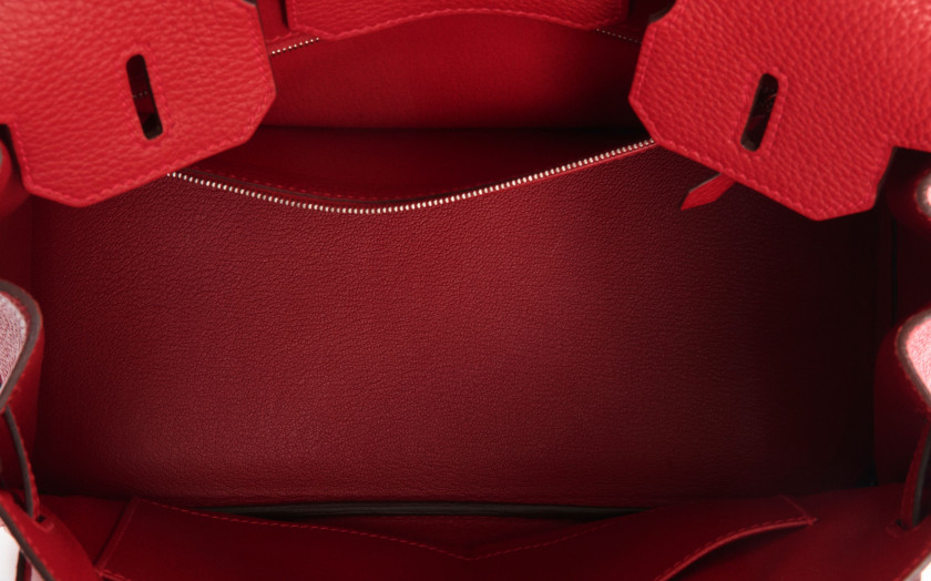HERMÈS 2011  Sac BIRKIN 30   Veau Togo rouge Garniture métal argenté palladié  BIRKIN 30 bag Red Togo calfskin lea...
