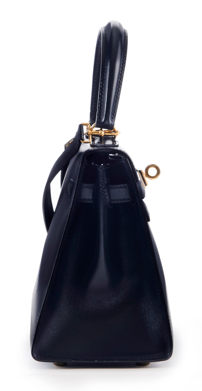 HERMÈS 1988  Sac KELLY Sellier 20  Box marine Garniture métal plaqué or Bandoulière  KELLY Sellier 20 bag Navy b...