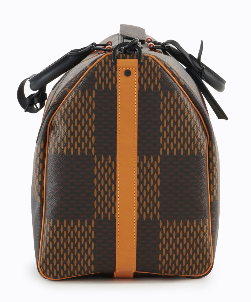 LOUIS VUITTON X NIGO Collection LV² 2020  Sac KEEPALL 50  Toile Damier Géant, toile Monogram, cuir naturel et cuir noir...