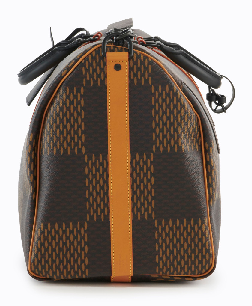 LOUIS VUITTON X NIGO Collection LV² 2020  Sac KEEPALL 50  Toile Damier Géant, toile Monogram, cuir naturel et cuir noir...