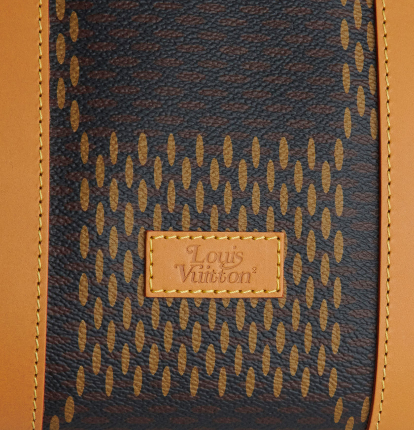 LOUIS VUITTON X NIGO Collection LV² 2020  Sac KEEPALL 50  Toile Damier Géant, toile Monogram, cuir naturel et cuir noir...