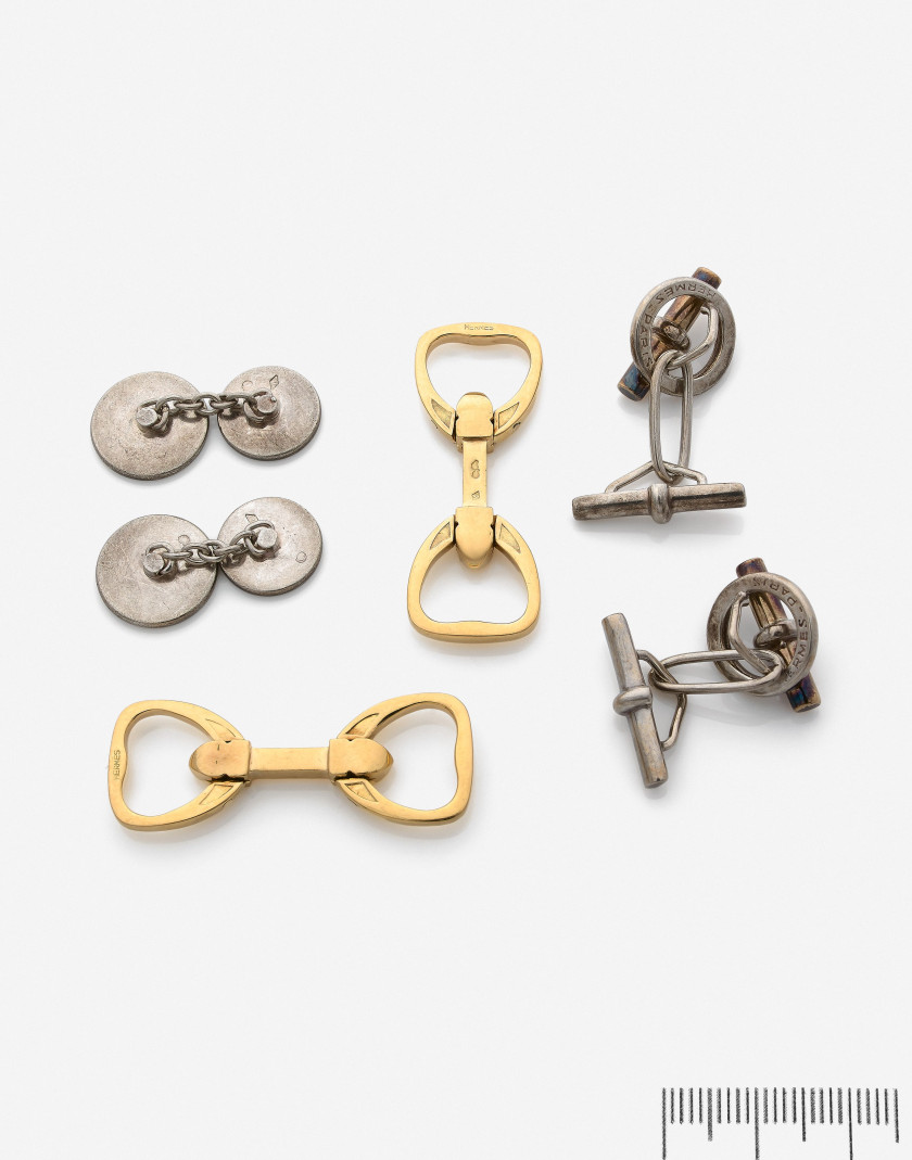 HERMES  Trois paires de boutons de manchette