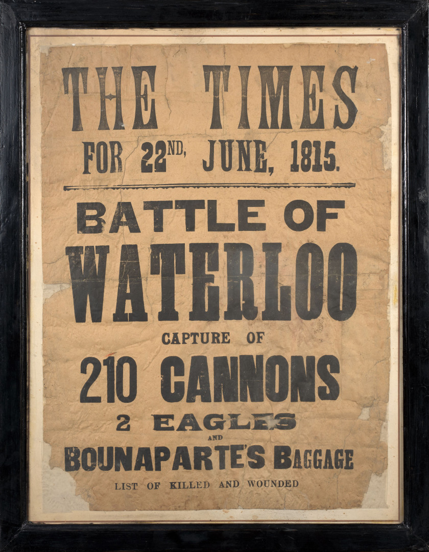 [NAPOLÉON]  Affiche du TIMES datée du 22 juin 1815 faisant référence à la Bataille de Waterloo