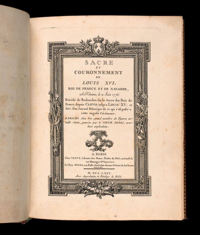 [SACRE]  Sacre et couronnement de Louis XVI […] à Reims, le 11 juin 1775.  Paris, Librairie des Menus-Plaisirs du Roi, Patas, 1775.