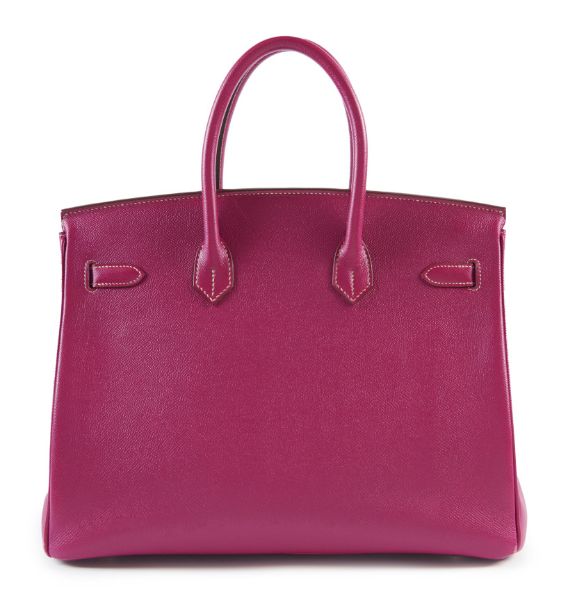 HERMÈS Édition Limitée 2011  Sac BIRKIN VERSO 35  Veau Epsom Tosca Intérieur en chèvre Rose Tyrien Piqué sellier bla...