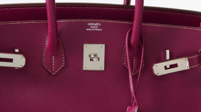 HERMÈS Édition Limitée 2011  Sac BIRKIN VERSO 35  Veau Epsom Tosca Intérieur en chèvre Rose Tyrien Piqué sellier bla...