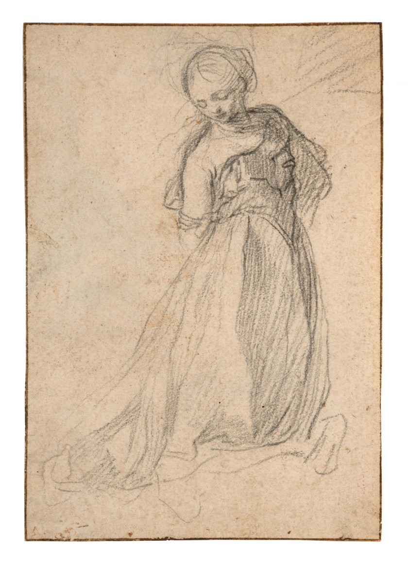 Francesco VANNI Sienne, 1563 - 1610 Etude de sainte aux bras attachés dans le dos Crayon noir