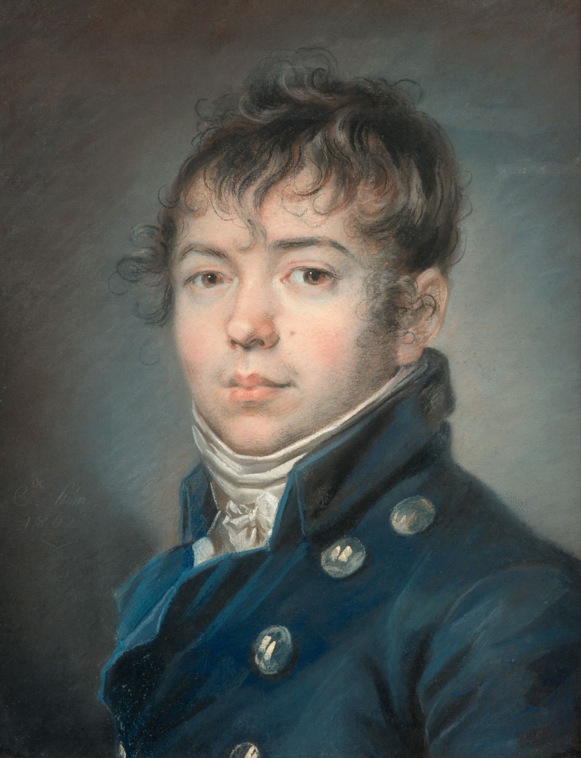 Claude HOIN Dijon, 1750 - 1817 Portrait de jeune homme en buste Pastel sur papier marouflé sur toile