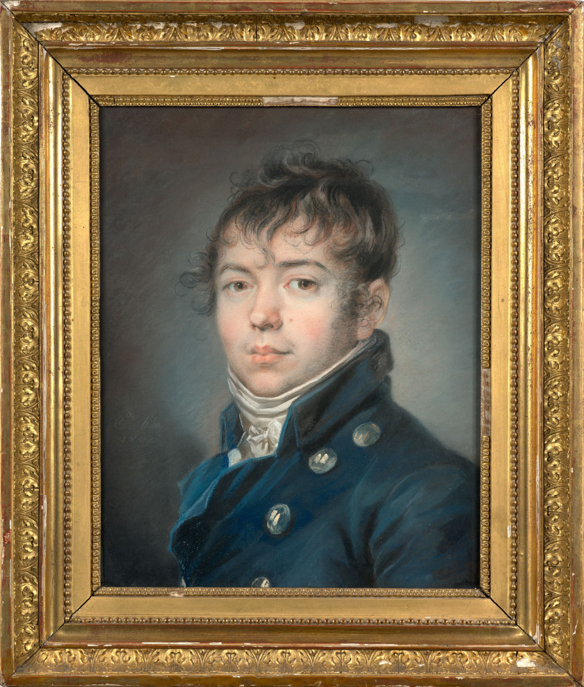 Claude HOIN Dijon, 1750 - 1817 Portrait de jeune homme en buste Pastel sur papier marouflé sur toile